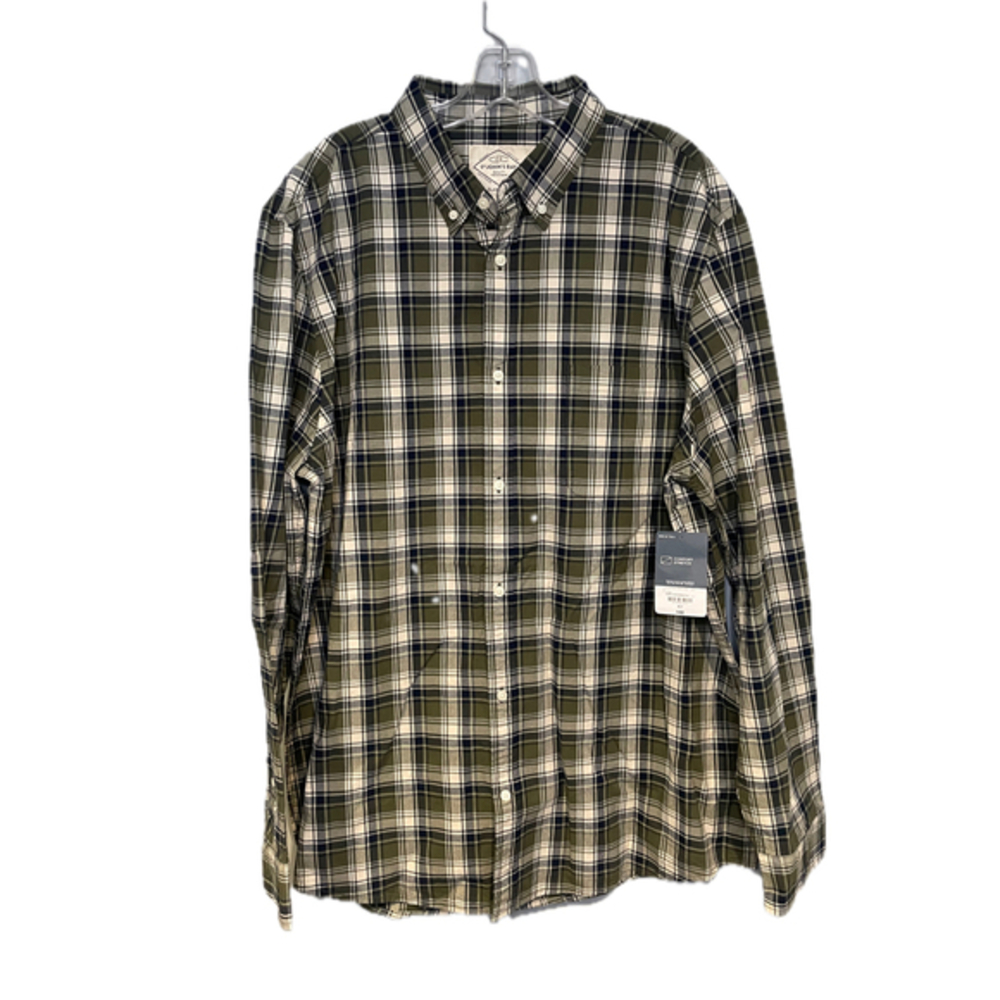 St. Johns Bay Shirt Mens XLT Green Plaid Button Down Classic Fit Comfort Stretch